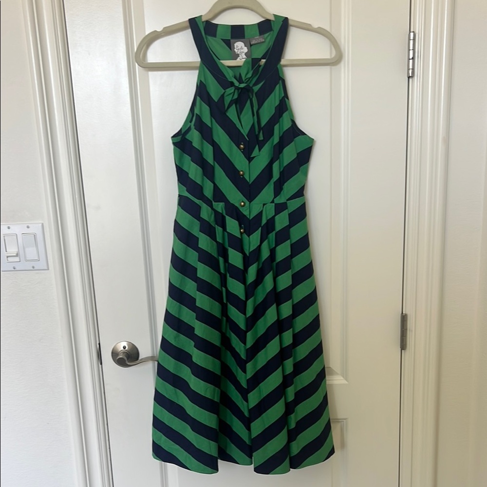 Green and Black Striped Halter Dress